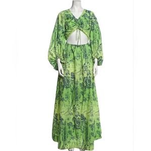 STAUD Green Patterned Waist Peek Maxi Dress